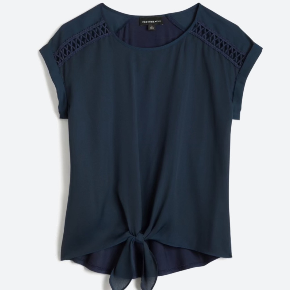 Tabitha Crochet detail, mixed material NAVY NEW